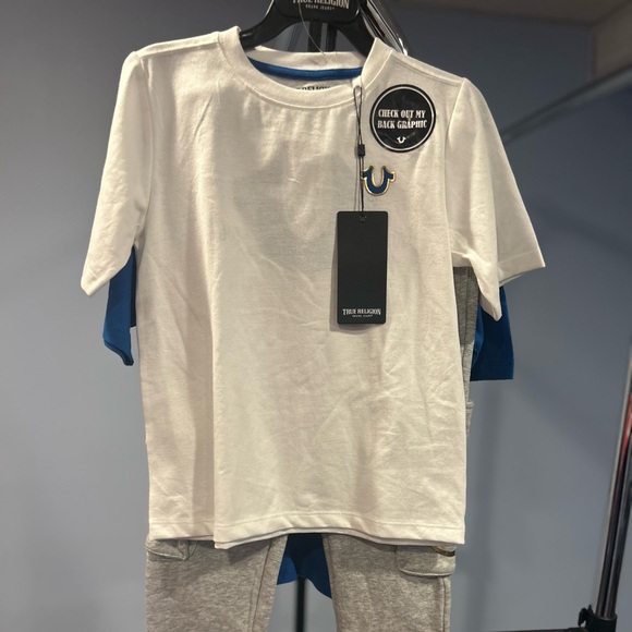 Boys True Religion 3pc Set. 2 T-shirts and Gray Pants Set for Kids - Picture 1 of 10